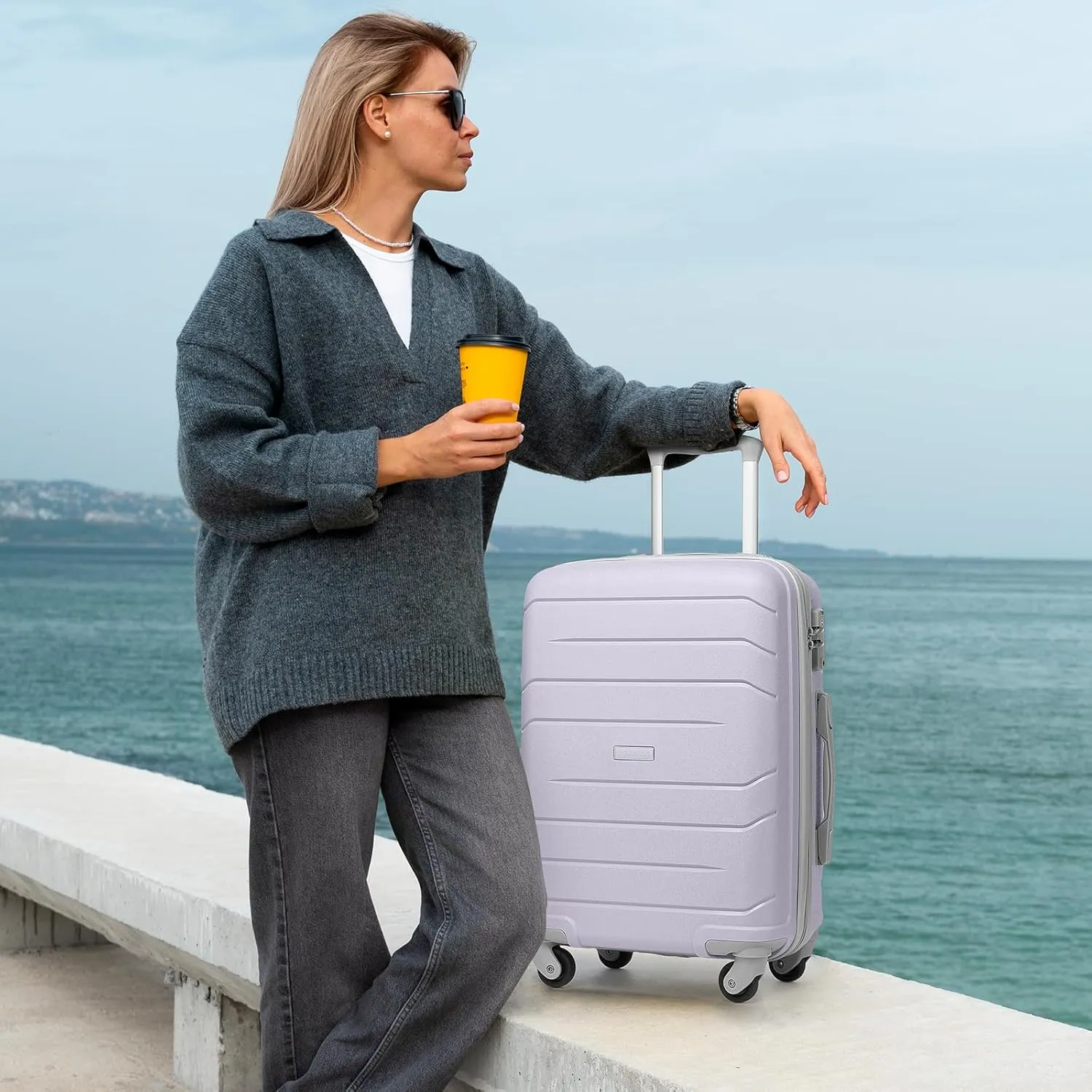 LARVENDER 3-Piece Carry On Luggage for Women,Hard Shell Suitcase 20Inch Carry On Luggage 22x14x9 Airline Approved, Spinner Wheel and TSA LockLavender 20Inch/DB/TB