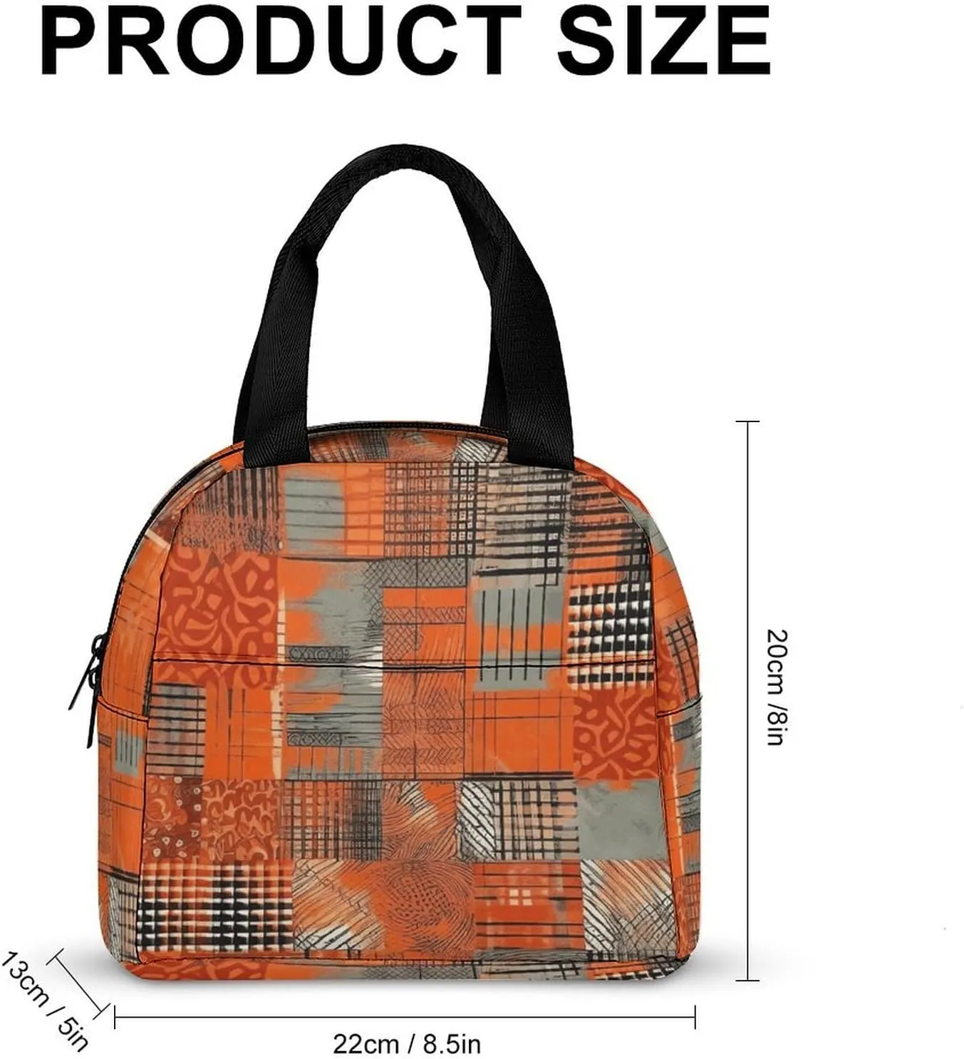 Lunch Bag for Women Men Lunch Box Reusable Orange Grid Lines Lunch Tote Bag Leakproof Lunch Cooler Bag for Work