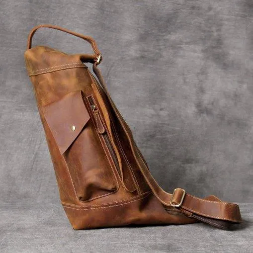 Mens Leather Sling Backpack