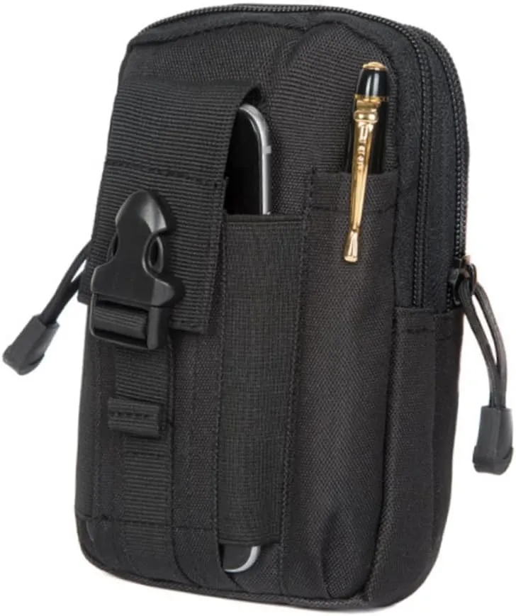 Men's Waist Bag Hiking Purse Case for Mobile Phone Keys Wallet Belt Pack for Outdoor Activities Black Color