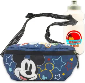 Mickey Mouse Fanny Pack for Kids - Bundle with Disney Belt Bag with Dual Zippers Plus Water Bottle | MIckey Mouse Waist Bag for Kids