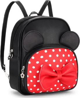 Mini Backpack for Girls Women Cute Bowknot Polka Dot Small Mouse Backpack Purse Shoulder Bag Casual Travel Daypacks (Red Black)