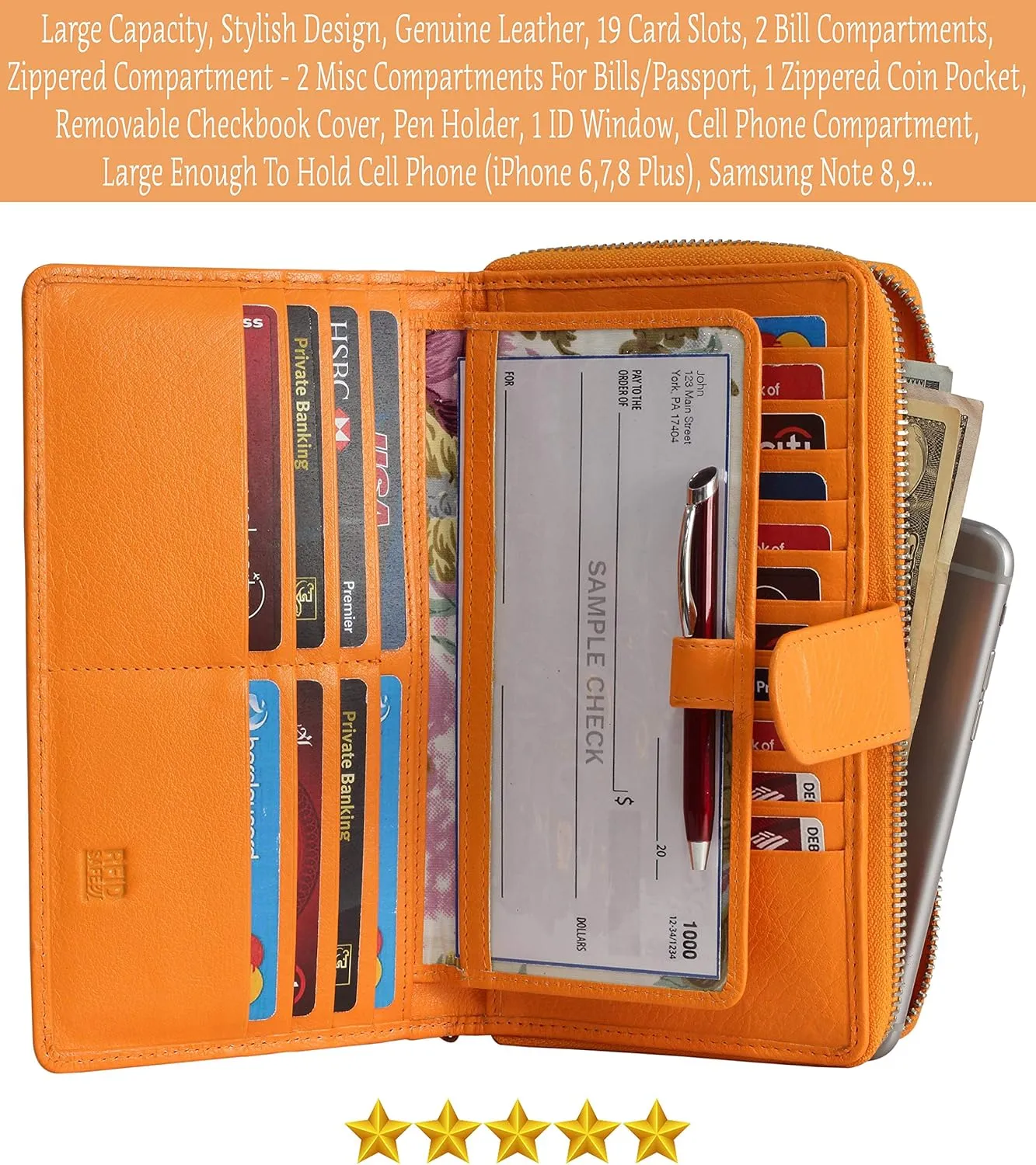 Mou Meraki Big Fat RFID Blocking Leather Organizer Checkbook Wallets For Women - Clutch