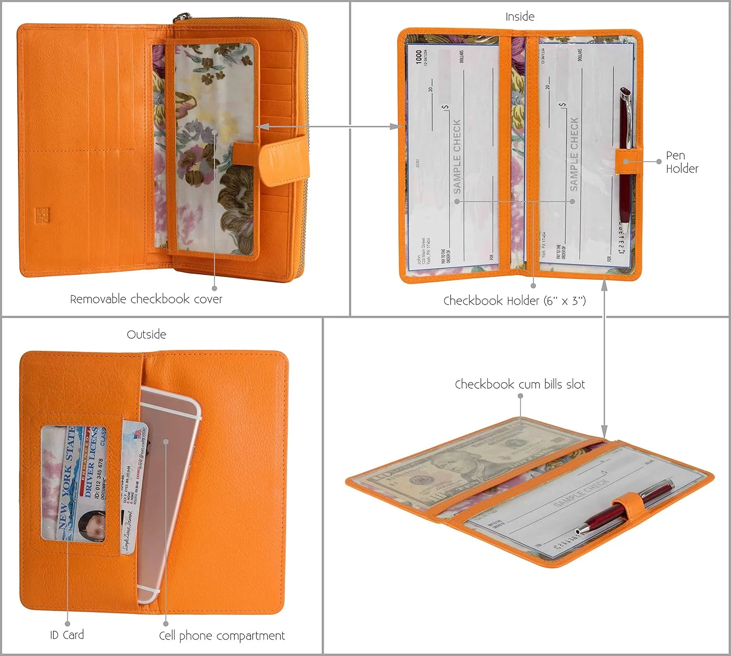 Mou Meraki Big Fat RFID Blocking Leather Organizer Checkbook Wallets For Women - Clutch