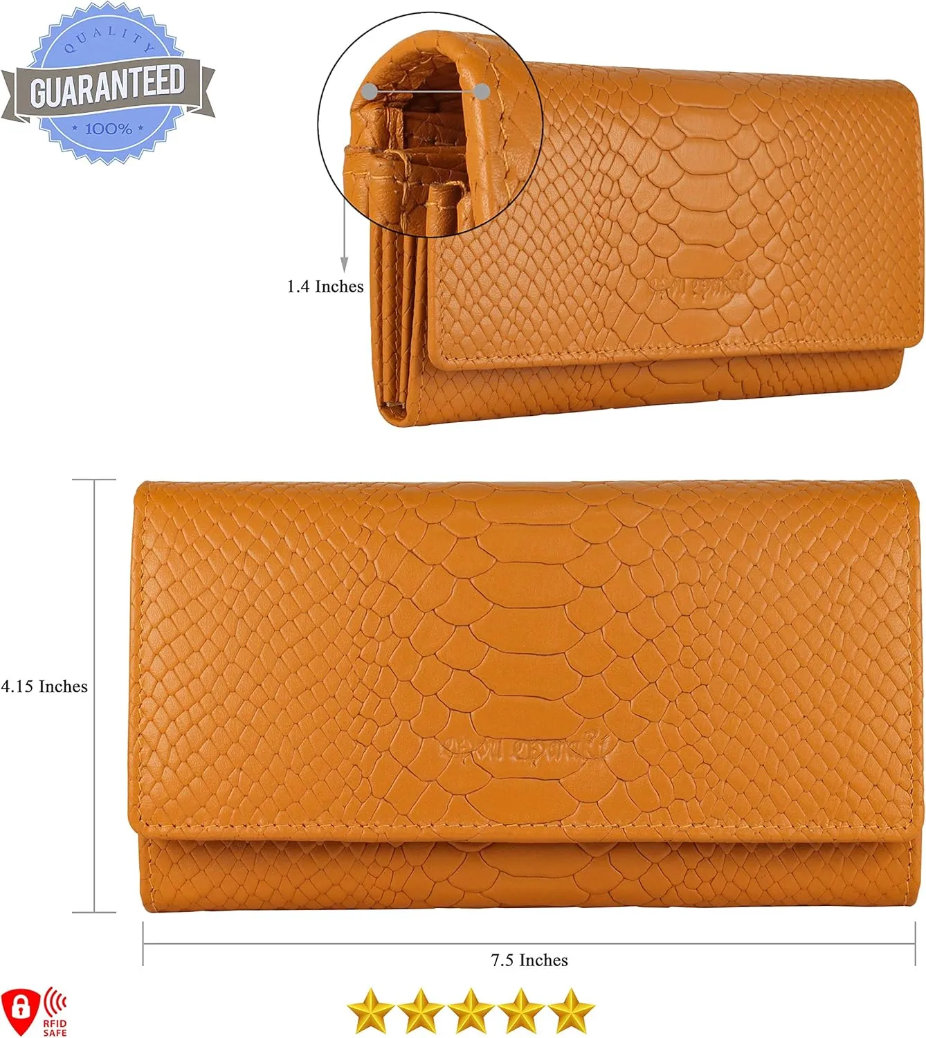 Mou Meraki Women RFID Blocking Genuine Leather Bifold Wallet-Clutch For Women-Shield Against Identity Theft