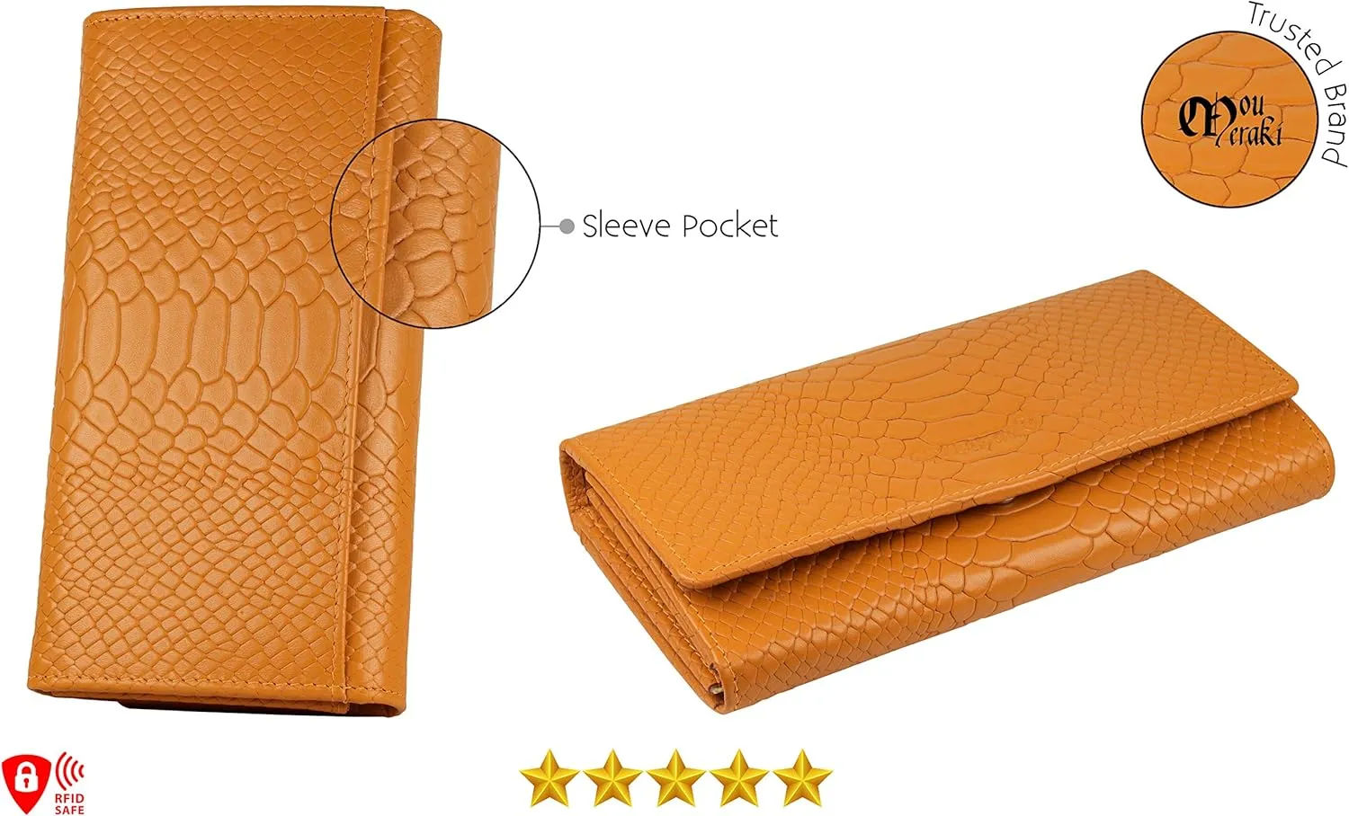 Mou Meraki Women RFID Blocking Genuine Leather Bifold Wallet-Clutch For Women-Shield Against Identity Theft