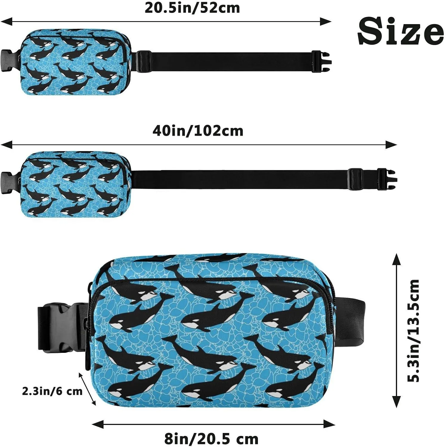 Orca Killer Whale Fanny Pack for Men Women,Crossbody Waist Bag Pack with Adjustable Strap Mini Belt Bag for Running Cycling