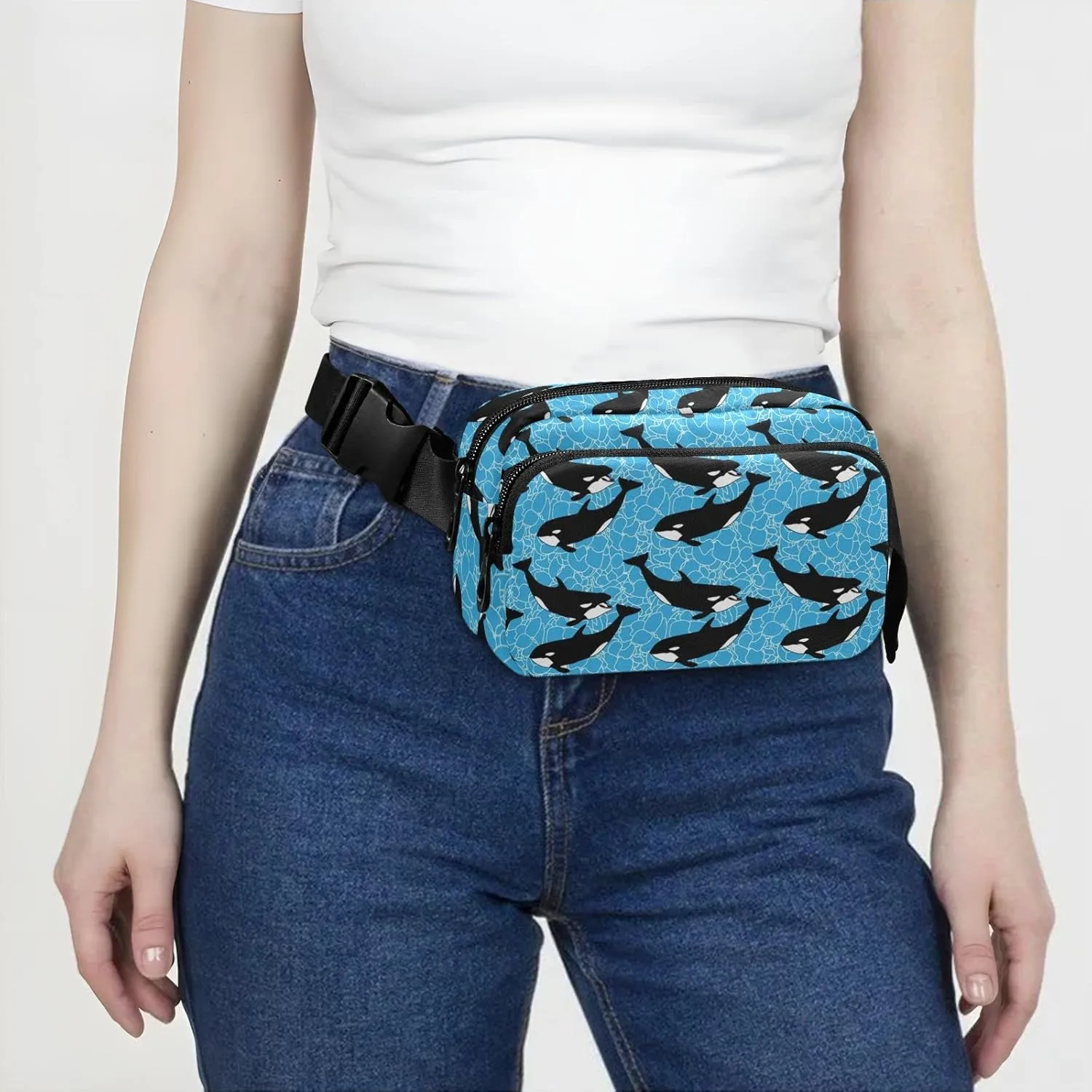 Orca Killer Whale Fanny Pack for Men Women,Crossbody Waist Bag Pack with Adjustable Strap Mini Belt Bag for Running Cycling