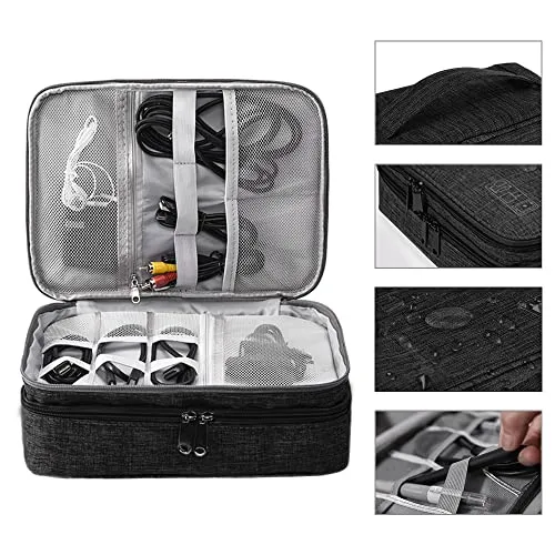 Organizer Bag, Travel Electronics Case 3 Layer Large Capacity Multifunctional Waterproof Shockproof Case for Cables, ipad, Charger, Mobile Phone, Hard Drives, Powerbank