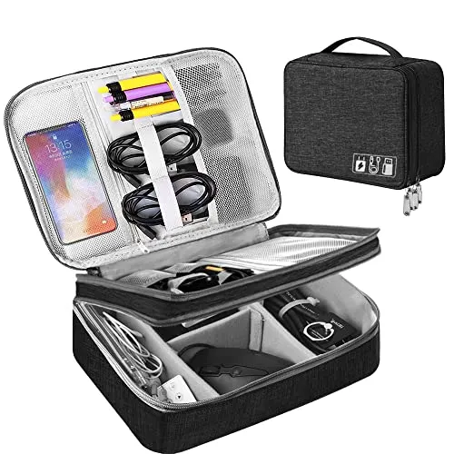 Organizer Bag, Travel Electronics Case 3 Layer Large Capacity Multifunctional Waterproof Shockproof Case for Cables, ipad, Charger, Mobile Phone, Hard Drives, Powerbank