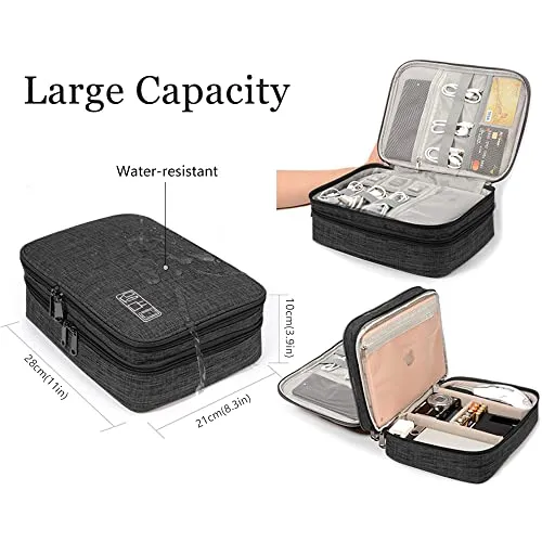 Organizer Bag, Travel Electronics Case 3 Layer Large Capacity Multifunctional Waterproof Shockproof Case for Cables, ipad, Charger, Mobile Phone, Hard Drives, Powerbank