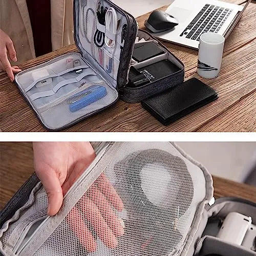 Organizer Bag, Travel Electronics Case 3 Layer Large Capacity Multifunctional Waterproof Shockproof Case for Cables, ipad, Charger, Mobile Phone, Hard Drives, Powerbank