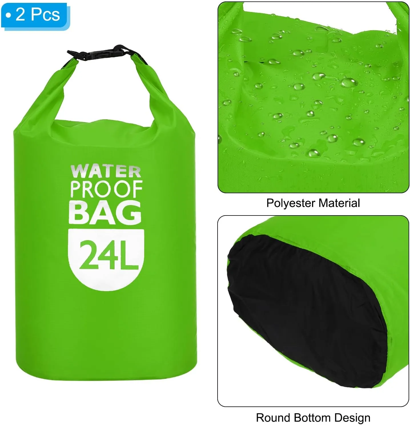 PATIKIL 24L Waterproof Dry Bags, 2 Pack Portable Dry Sack Roll Top Bag Lightweight Dry Storage Bag for Gym Kayaking Hiking Swimming Camping, Fruit Green