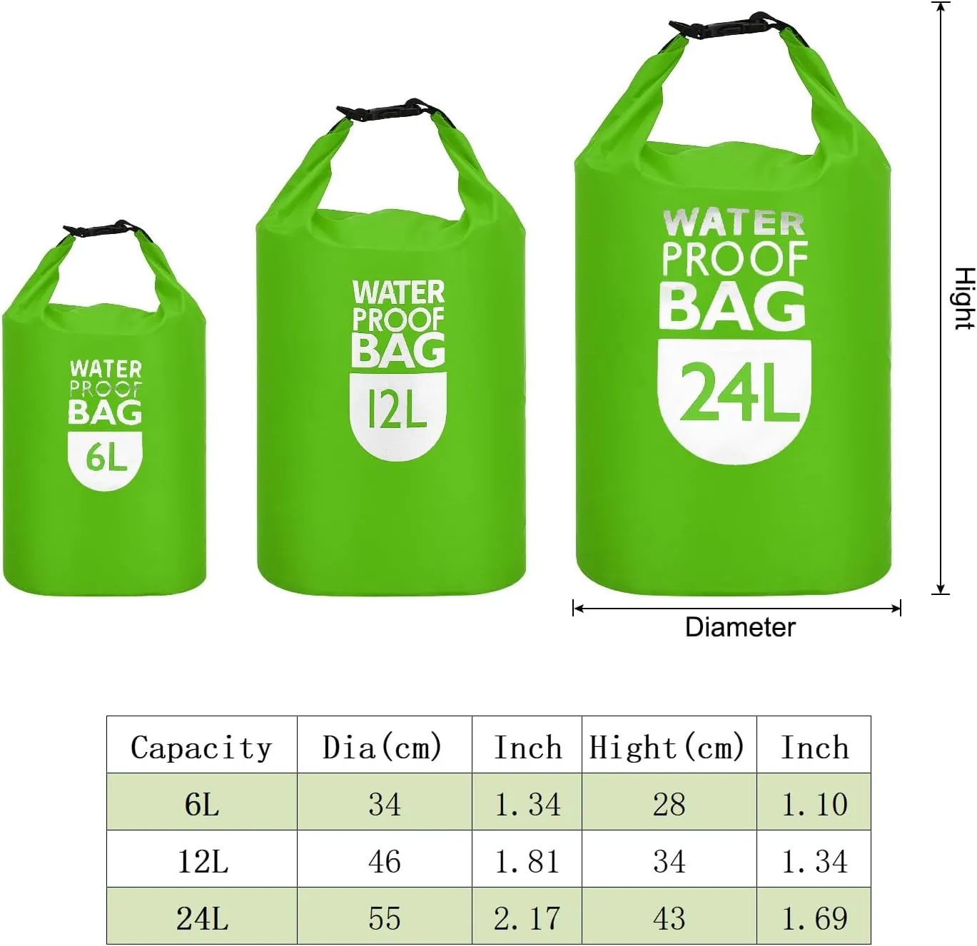 PATIKIL 24L Waterproof Dry Bags, 2 Pack Portable Dry Sack Roll Top Bag Lightweight Dry Storage Bag for Gym Kayaking Hiking Swimming Camping, Fruit Green