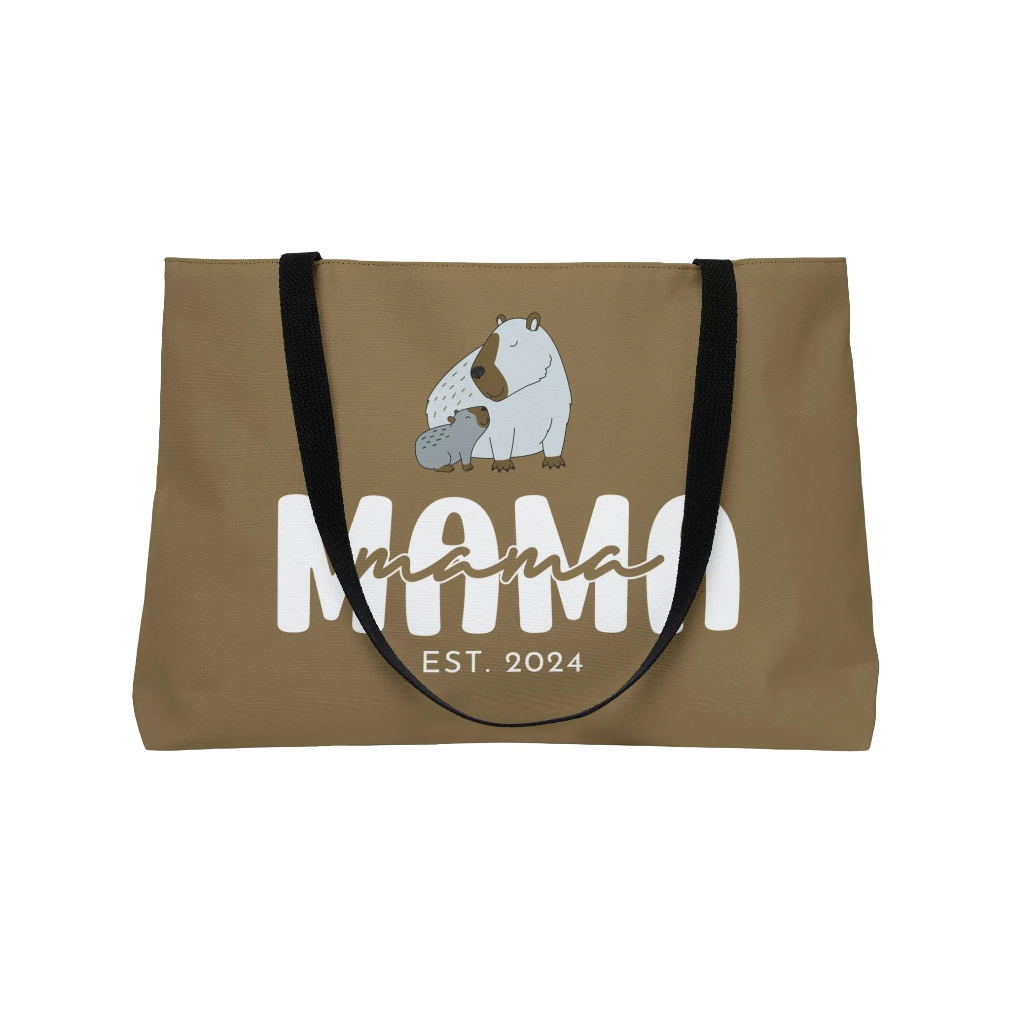 Personalized Mama Capybara Weekender Tote Khaki, Gift For Mom