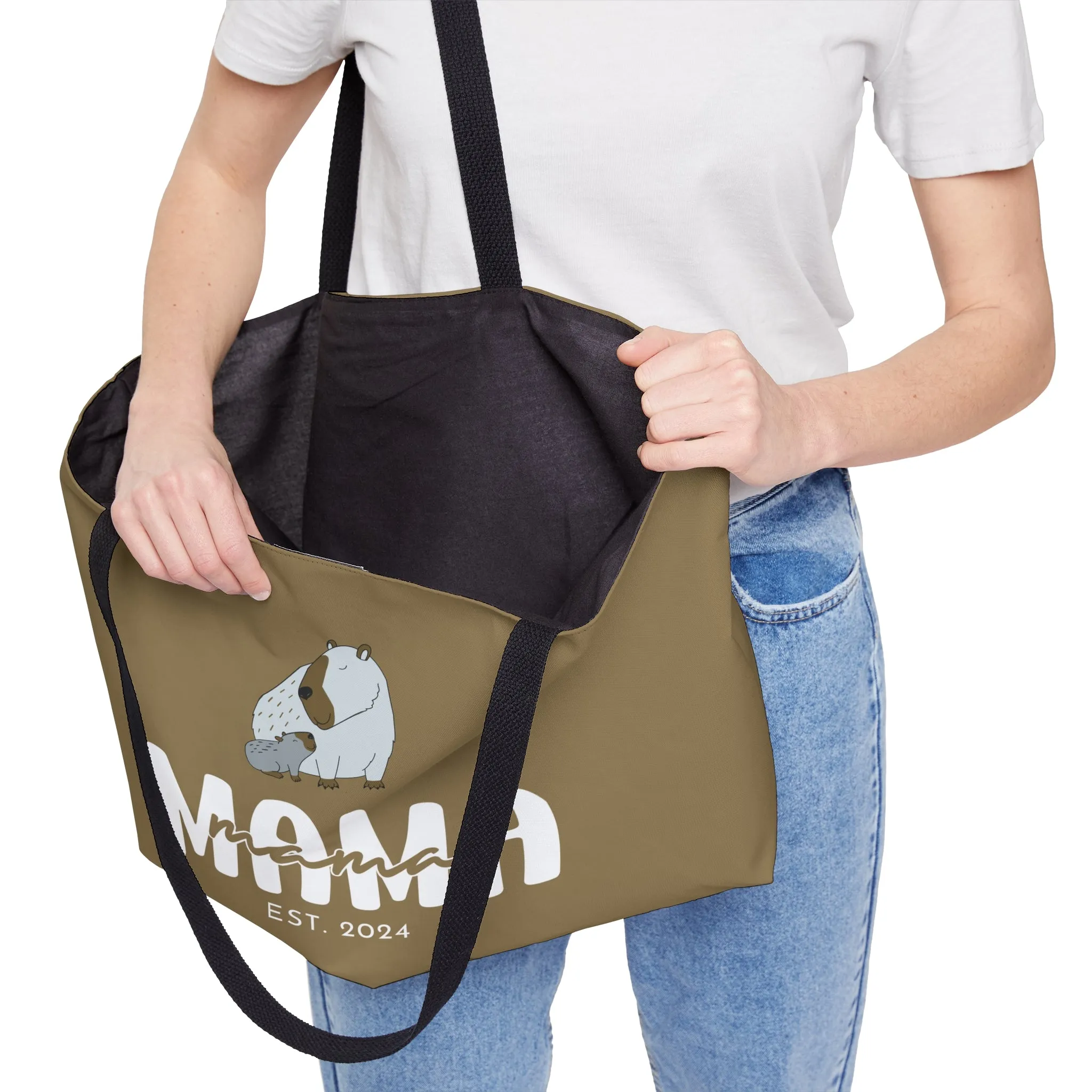 Personalized Mama Capybara Weekender Tote Khaki, Gift For Mom
