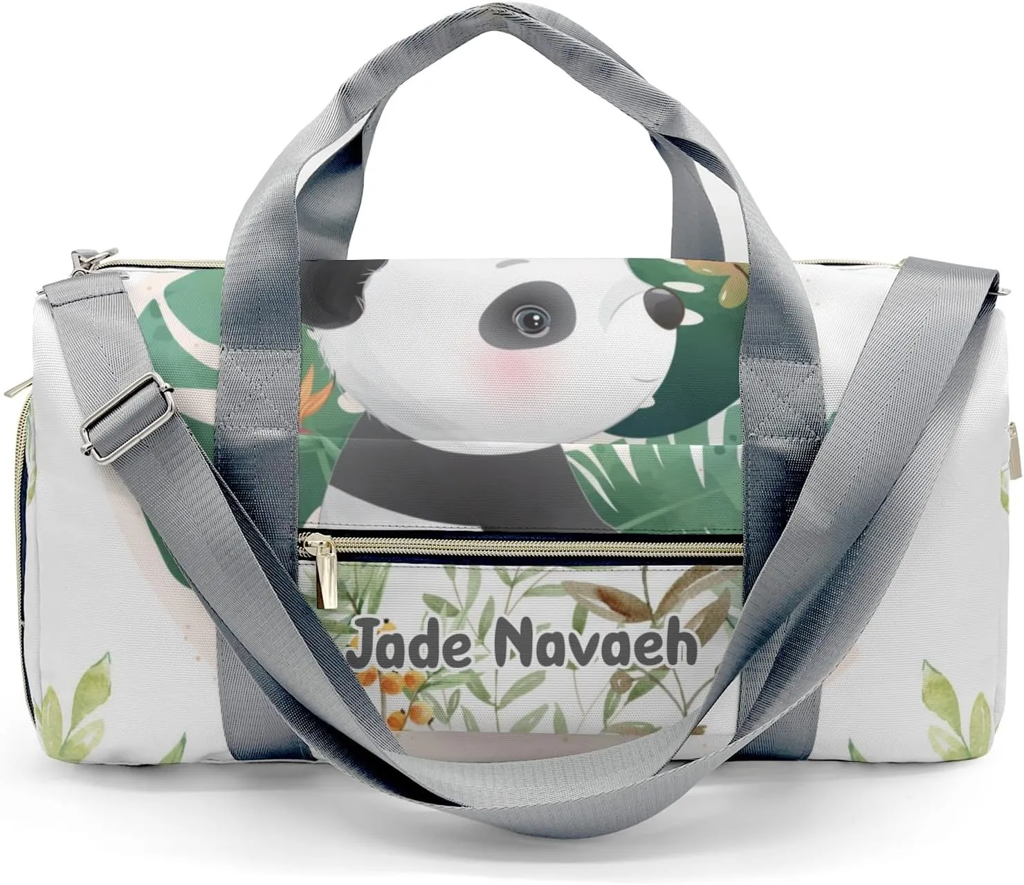 Personalized Woodland Leaves Cute Panda Customized Multi-functional Handbag Travel Bag, Unisex Portable Duffel Bag
