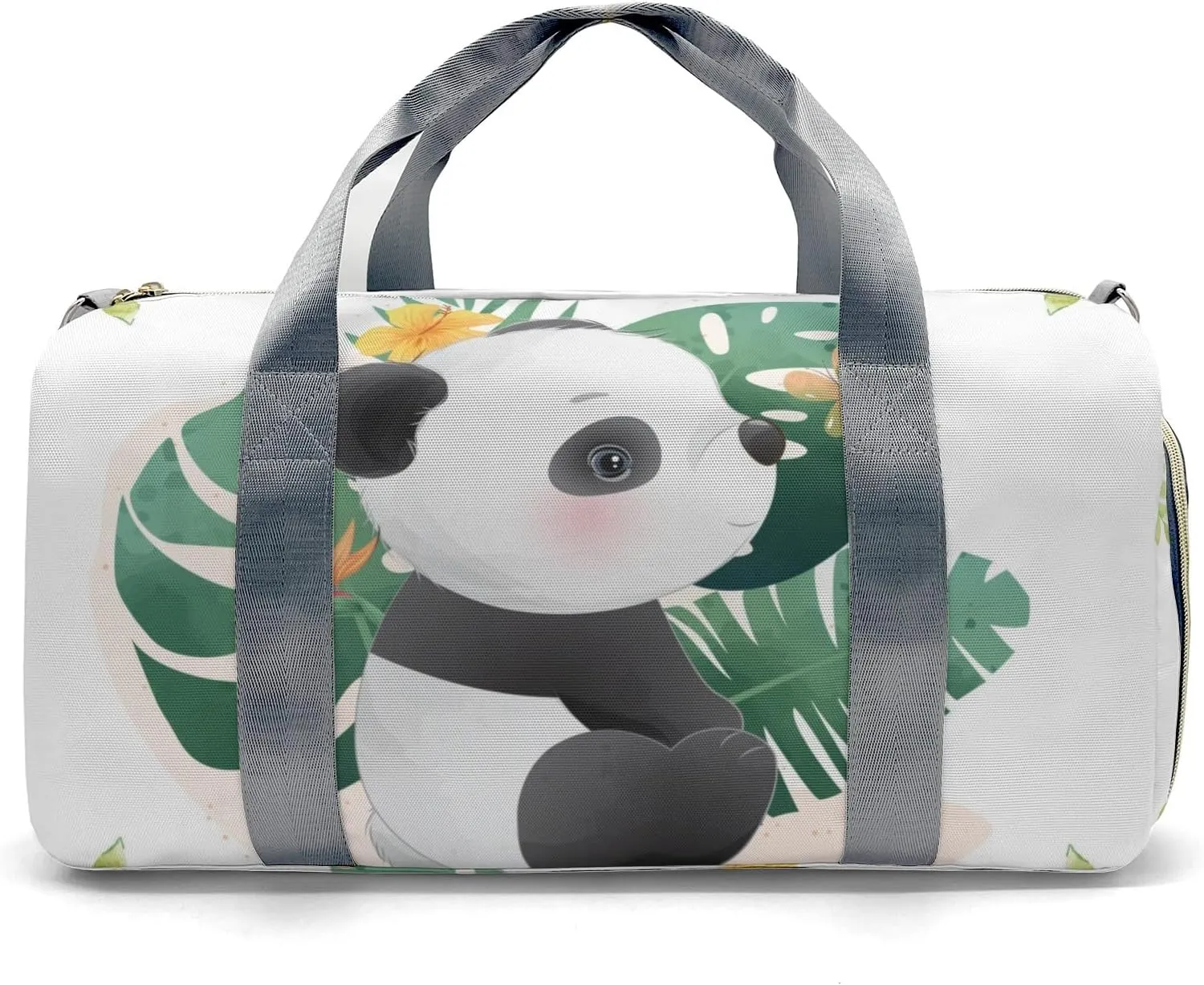 Personalized Woodland Leaves Cute Panda Customized Multi-functional Handbag Travel Bag, Unisex Portable Duffel Bag