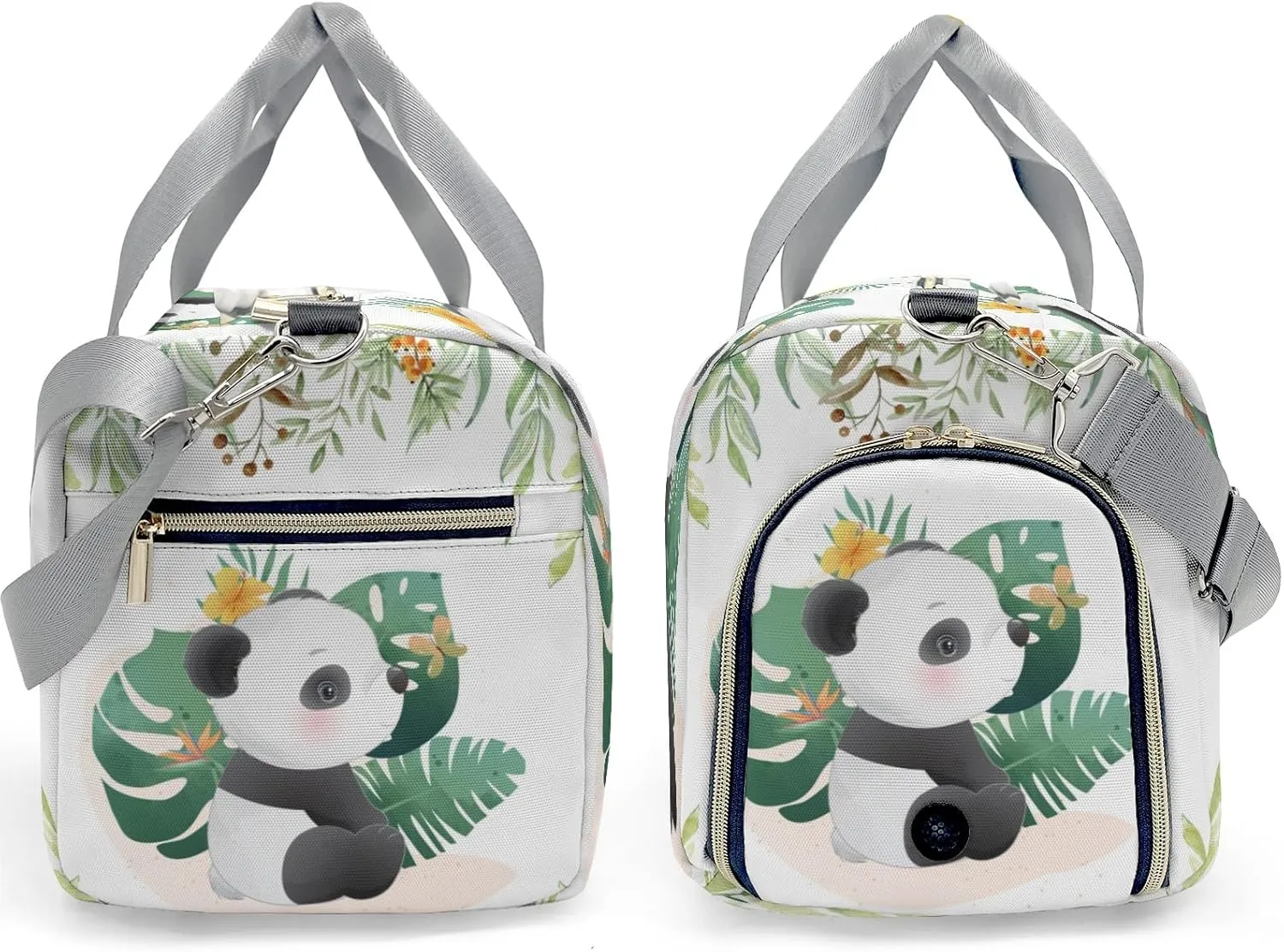 Personalized Woodland Leaves Cute Panda Customized Multi-functional Handbag Travel Bag, Unisex Portable Duffel Bag