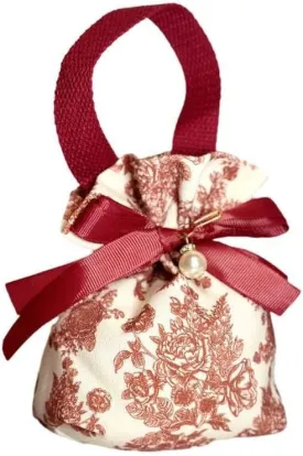 Portable Canvas Festive Floral Drawstring Sugar Bag, Wedding Candy Bag Jewerly Packing Bag Wedding Handbag(red)