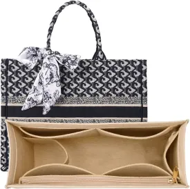 Purse Organizer Insert for Dior Book Tote Bag, Premium Felt Organizer With Multiple Pockets (Beige, S)