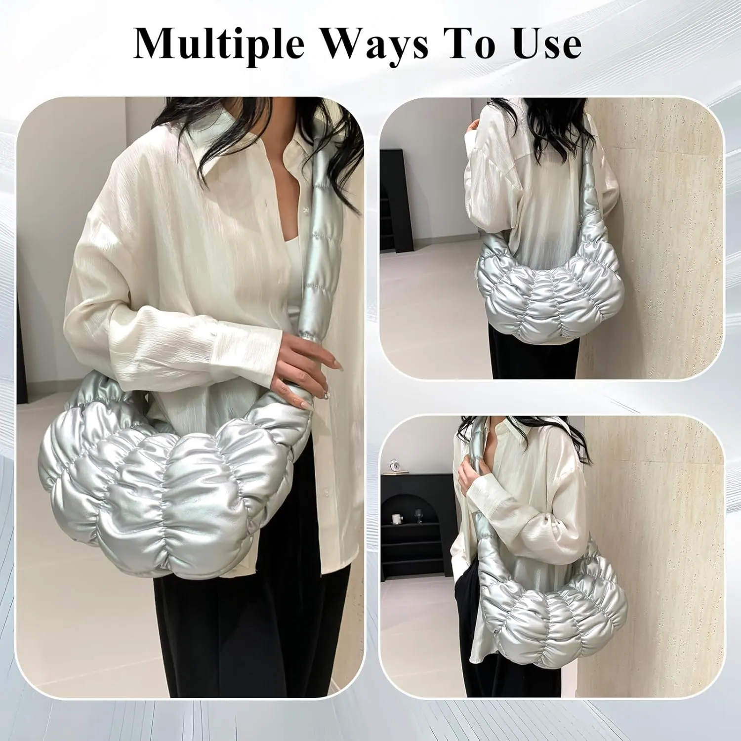 Quilted Tote Bag for Women Winter Soft Puffer Bag Lightweight Cloud Padded Hobo Bags Quilted Crossbody Shoulder Bag