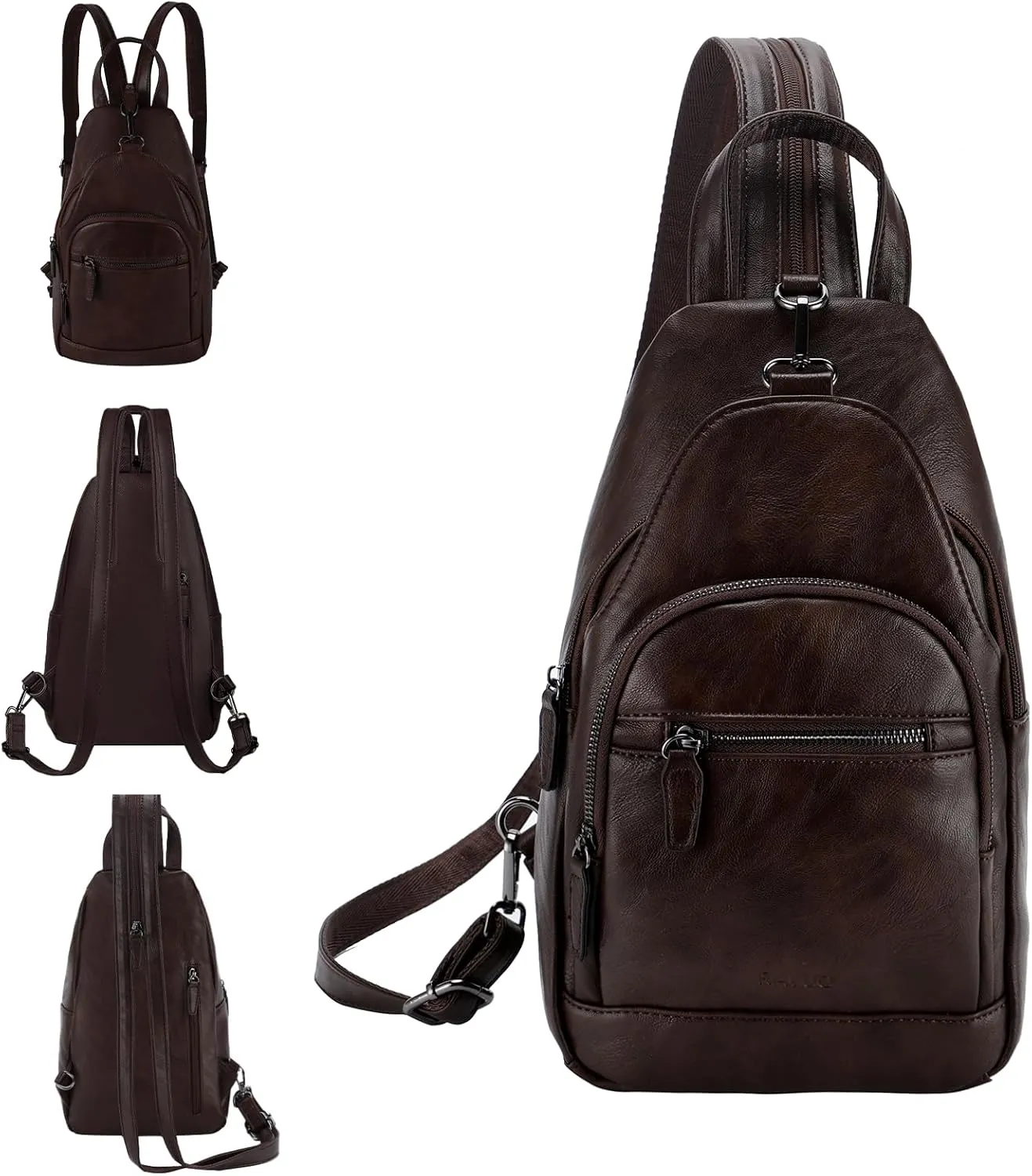 RAVUO Sling Bag for Women, Anti Theft Small Crossbody Backpack Purse Fashion PU Leather Ladies Convertible Daypack