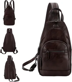 RAVUO Sling Bag for Women, Anti Theft Small Crossbody Backpack Purse Fashion PU Leather Ladies Convertible Daypack