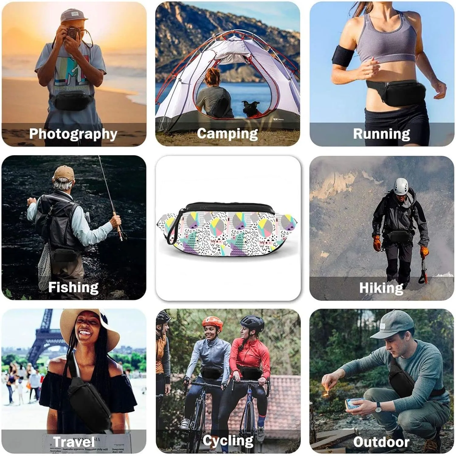 Retro 80S 90S Fanny Waist Bag Pack Casual Chest Bag Waist Packs Everywhere Belt Bag Sling Bag for Women Men