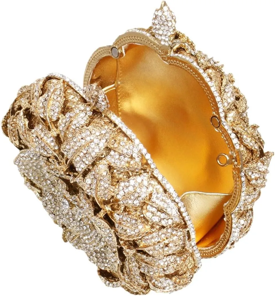 Rhinestone Rose Evening Clutch for Women Diamond Flower Cocktail Handbag Prom Party Shoulder Purse