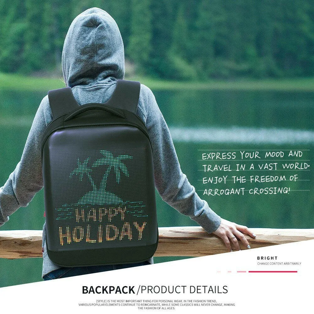 Shoulder Backpack LED Full-Color Screen Travel Laptop Backpack Waterproof Shoulder Bag for Daypack Outdoor
