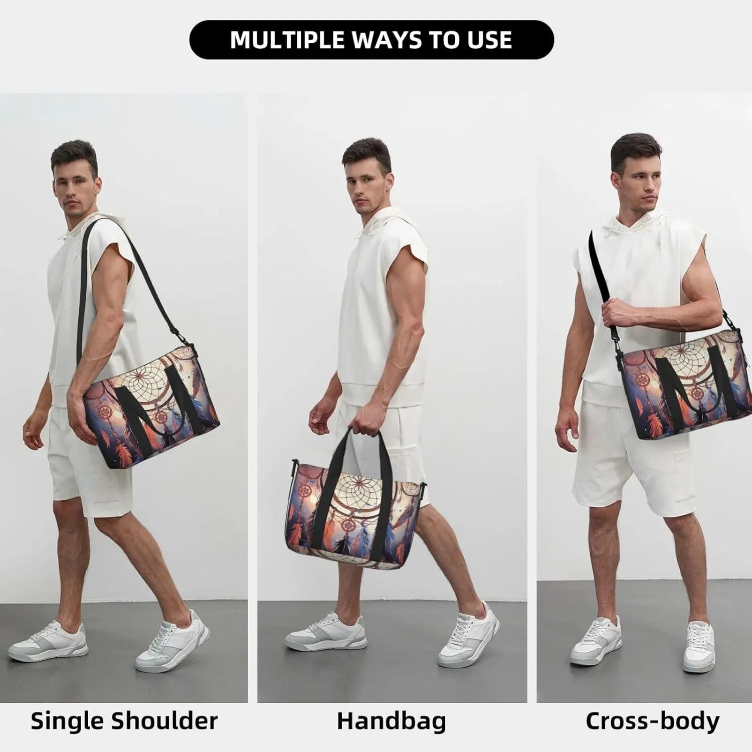 Sports Gym Bag for Women Men Travel Duffel Bag Tote Native American Dream Catcher Weekender Bag Canvas Carry on Overnight Bag for Travel Swimming Fitness Workout Sports Duffle Bag