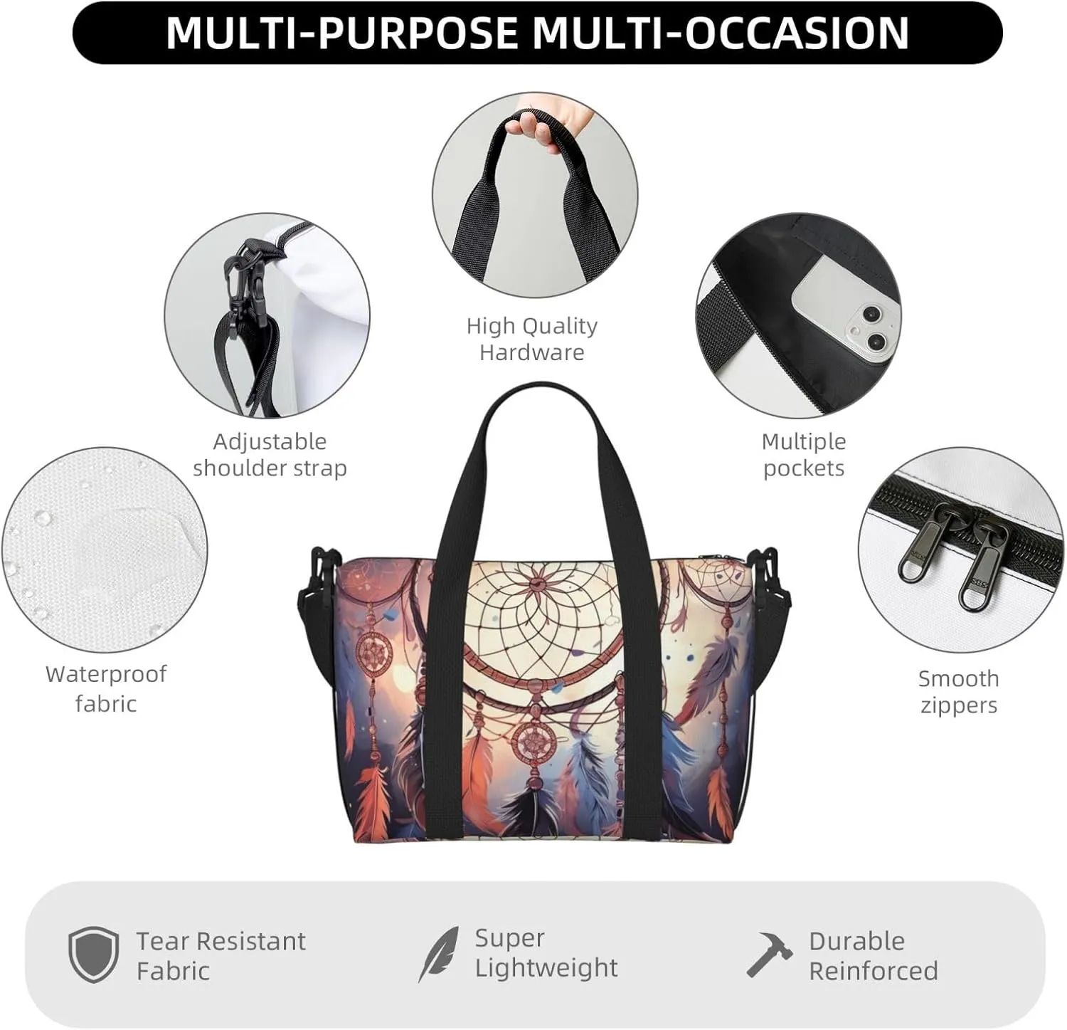 Sports Gym Bag for Women Men Travel Duffel Bag Tote Native American Dream Catcher Weekender Bag Canvas Carry on Overnight Bag for Travel Swimming Fitness Workout Sports Duffle Bag