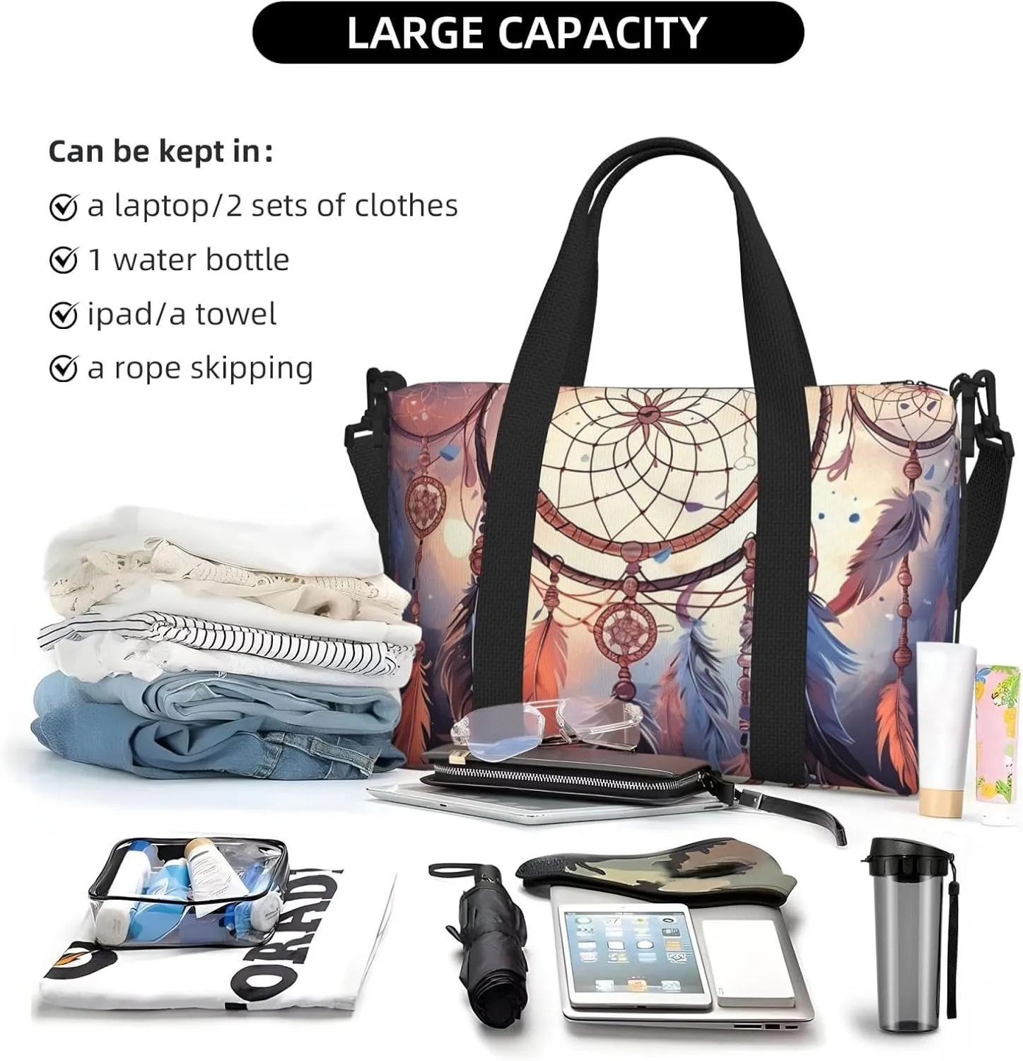 Sports Gym Bag for Women Men Travel Duffel Bag Tote Native American Dream Catcher Weekender Bag Canvas Carry on Overnight Bag for Travel Swimming Fitness Workout Sports Duffle Bag