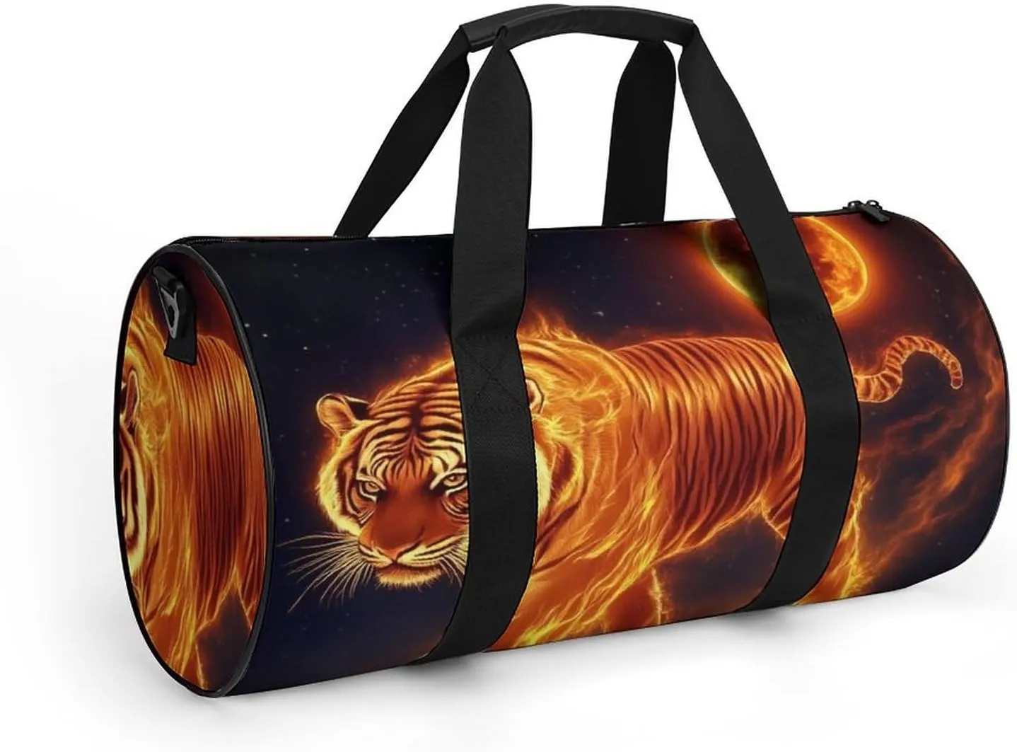 Travel Duffel Bag for Men Women, Foldable Lightweight Gym Yoga Bag with Wet Pocket Wild Angry Animal King Fire Flame Tiger Sport Handbag
