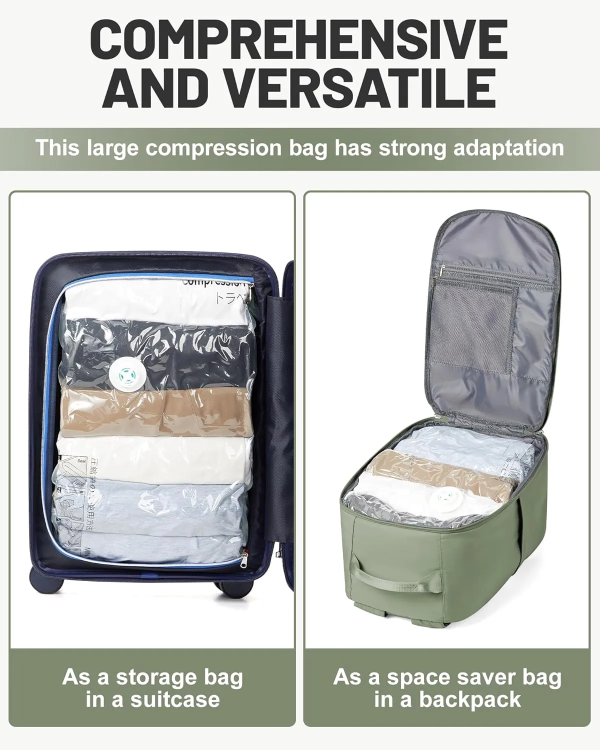 Vacuum Backpack Travel,Vacpack With Pump,Vacuum Compression Backpack,Airback Personal Item Carry on Backpacks Flight Approved,Hiking Business,20L,Grey Green