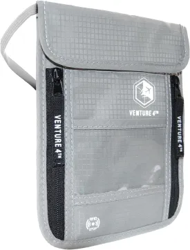VENTURE 4TH Passport Holder Neck Wallet with RFID Blocking Nylon Lining - Hidden Neck Pouch for Travel (Silver)