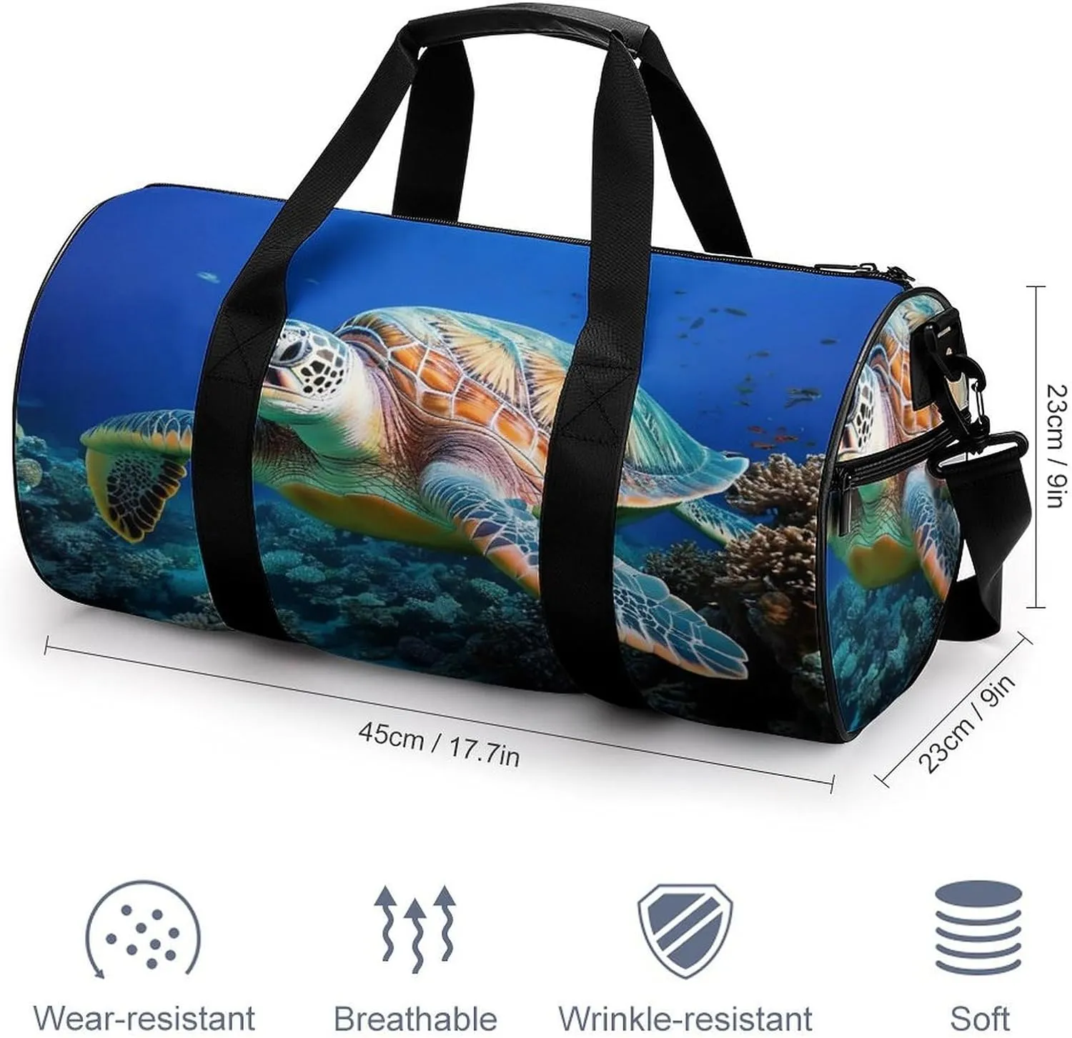 Womens Sports Gym Bag Ocean Giant Sea Turtles Overnight Duffel Bag with Pocket Portable Waterproof Travel Fitness Handbag