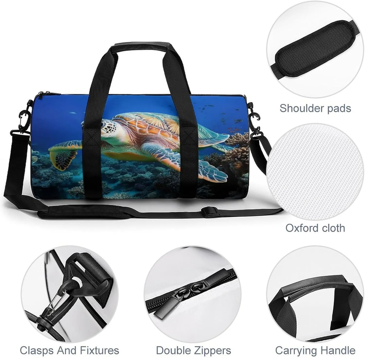 Womens Sports Gym Bag Ocean Giant Sea Turtles Overnight Duffel Bag with Pocket Portable Waterproof Travel Fitness Handbag
