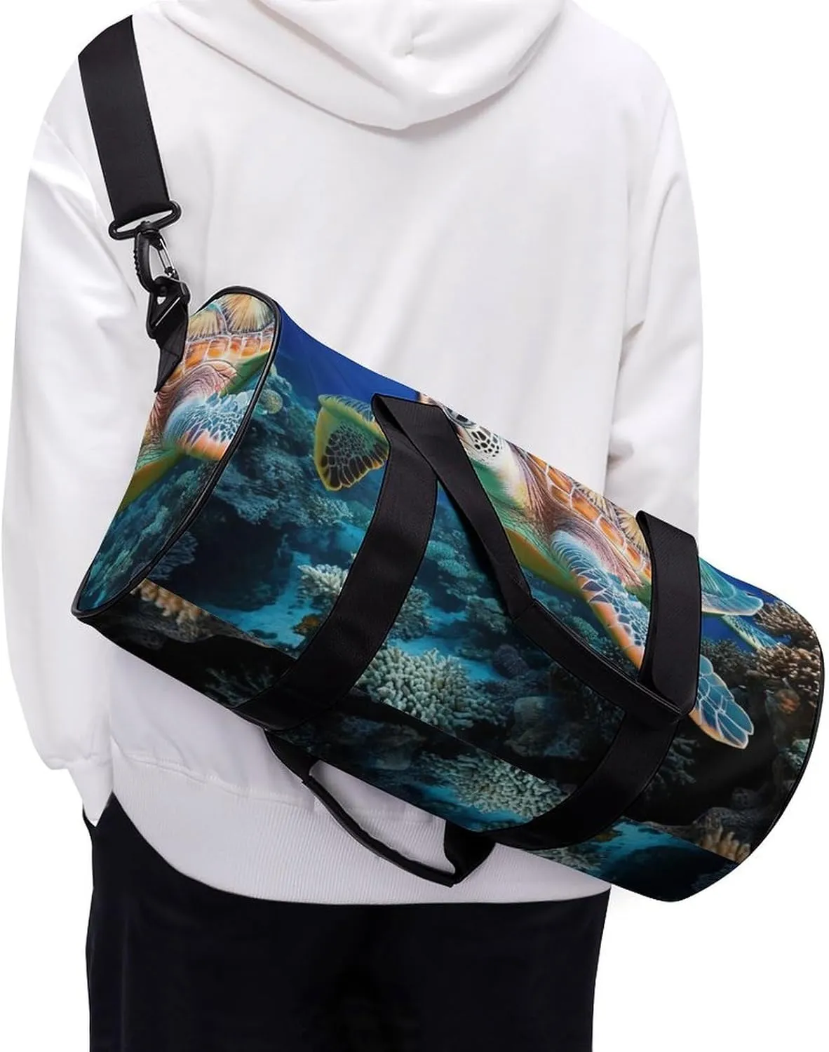 Womens Sports Gym Bag Ocean Giant Sea Turtles Overnight Duffel Bag with Pocket Portable Waterproof Travel Fitness Handbag