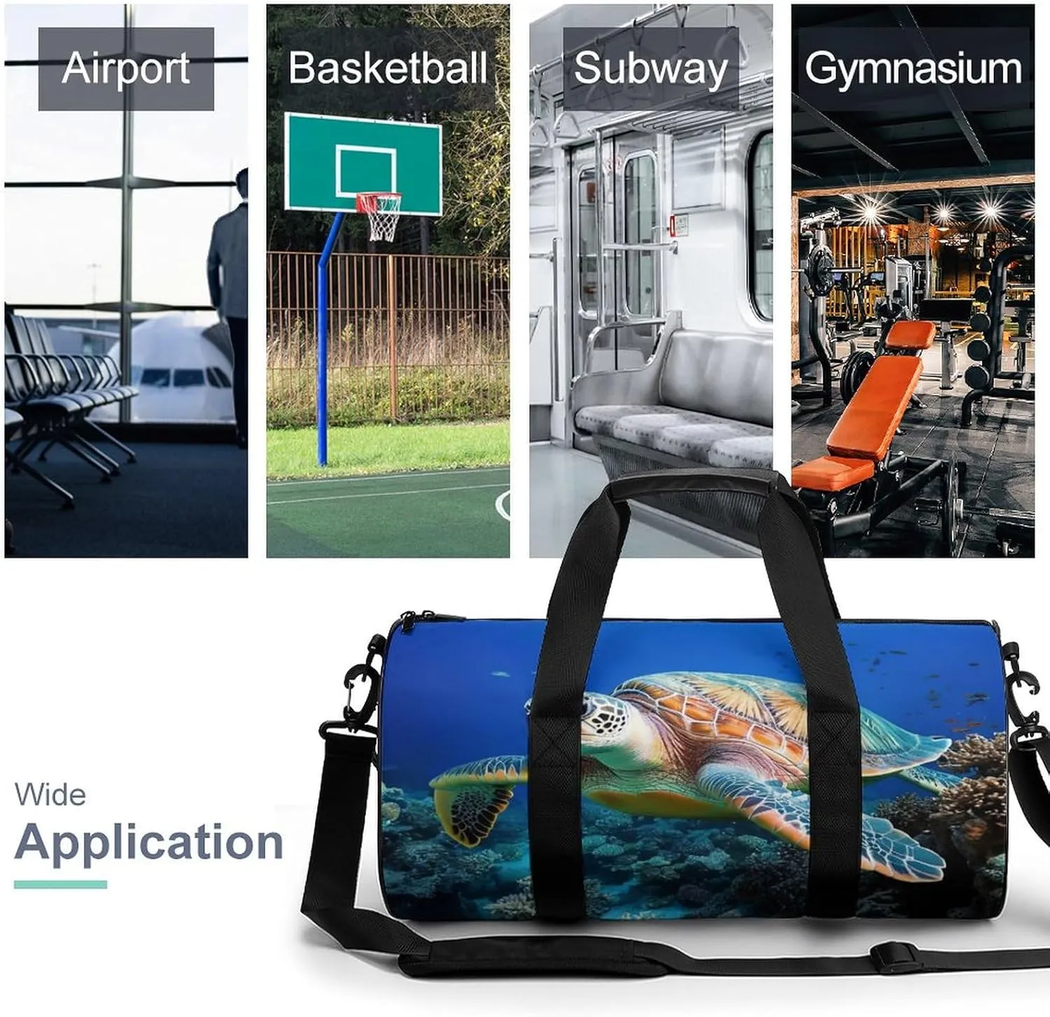 Womens Sports Gym Bag Ocean Giant Sea Turtles Overnight Duffel Bag with Pocket Portable Waterproof Travel Fitness Handbag