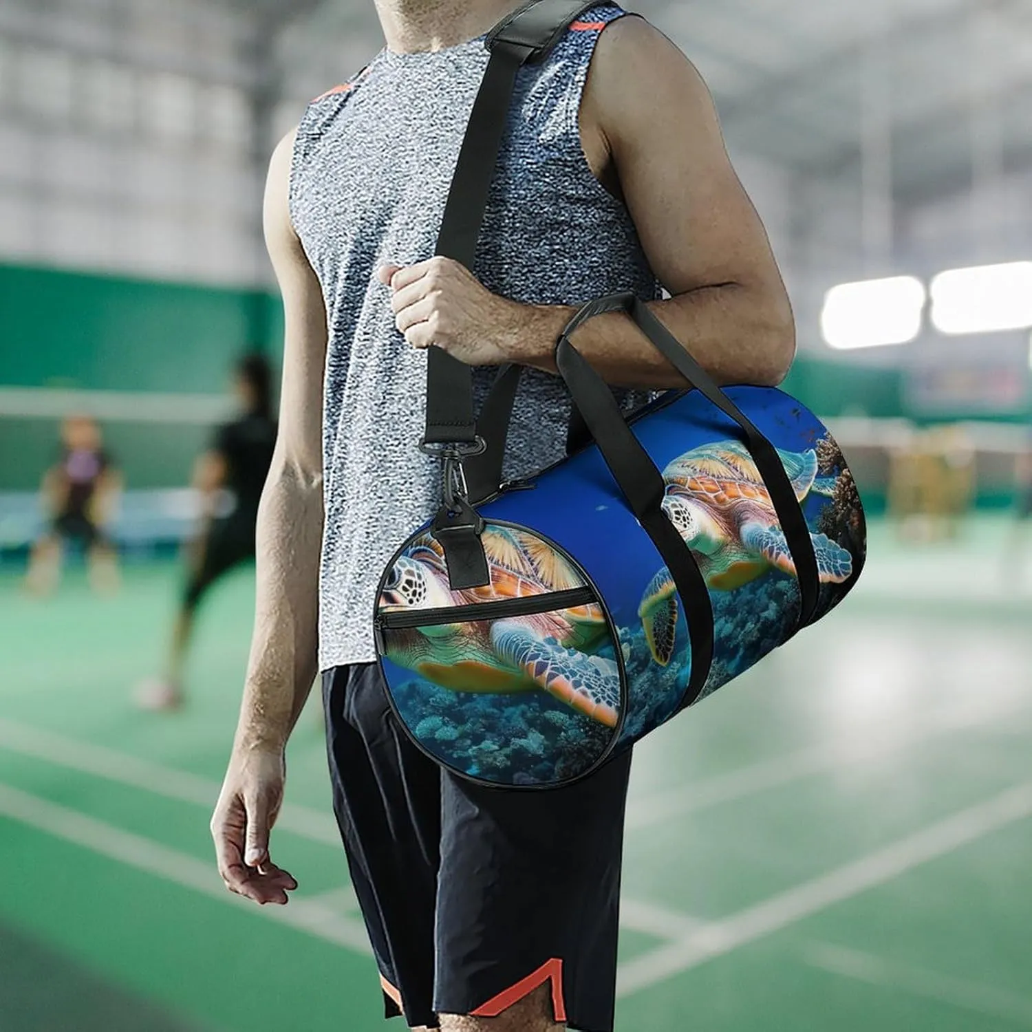 Womens Sports Gym Bag Ocean Giant Sea Turtles Overnight Duffel Bag with Pocket Portable Waterproof Travel Fitness Handbag