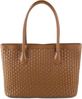 Woven Tote Bag For Women Hand Make Vegan Leather Shoulder Bag Handbag Zip Closure Beach Tote Travel Hand Bag