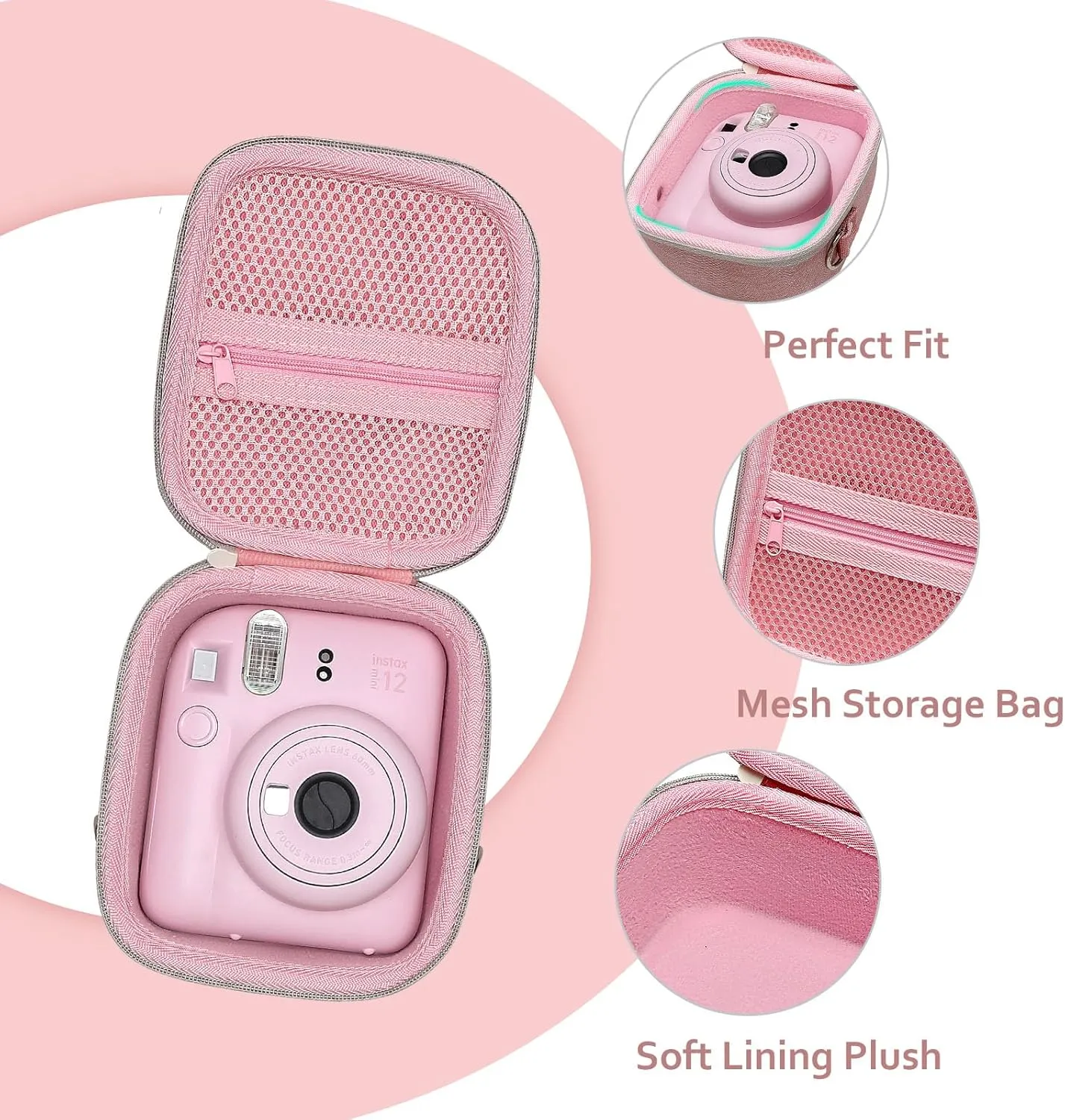XANAD Pink Case for Fujifilm Instax Mini 12 / Mini 11 / Mini 10 / Mini 9 / Mini 8 / Mini 7 Instant Camera - Storage Protective Carrying Bag with Shoulder Strap, ZDXTDMJ472 US
