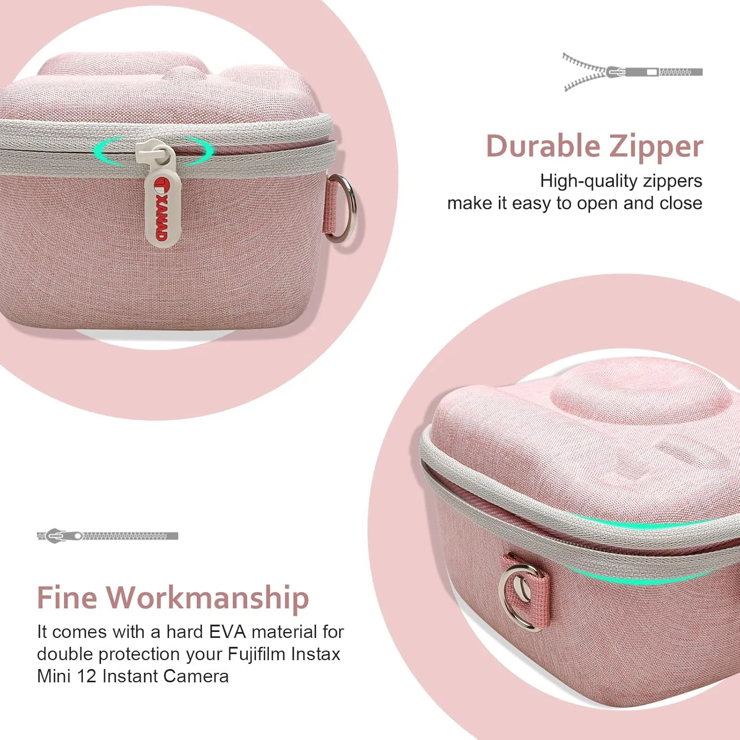 XANAD Pink Case for Fujifilm Instax Mini 12 / Mini 11 / Mini 10 / Mini 9 / Mini 8 / Mini 7 Instant Camera - Storage Protective Carrying Bag with Shoulder Strap, ZDXTDMJ472 US