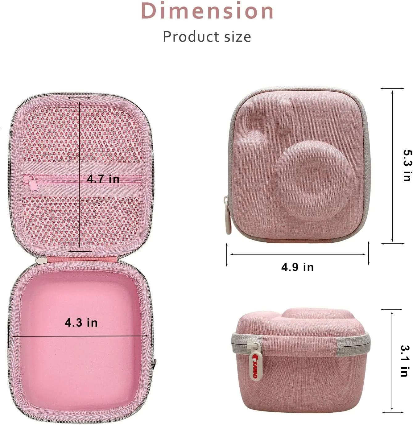 XANAD Pink Case for Fujifilm Instax Mini 12 / Mini 11 / Mini 10 / Mini 9 / Mini 8 / Mini 7 Instant Camera - Storage Protective Carrying Bag with Shoulder Strap, ZDXTDMJ472 US