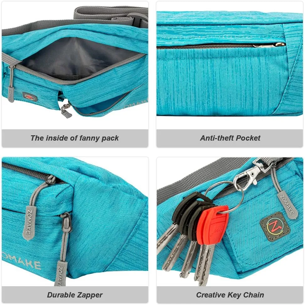 ZOMAKE Small Crossbody Fanny Pack for Women Men, Runner Belt Bag with Adjustable Strap, Water Resistant Waist Bag for Running
