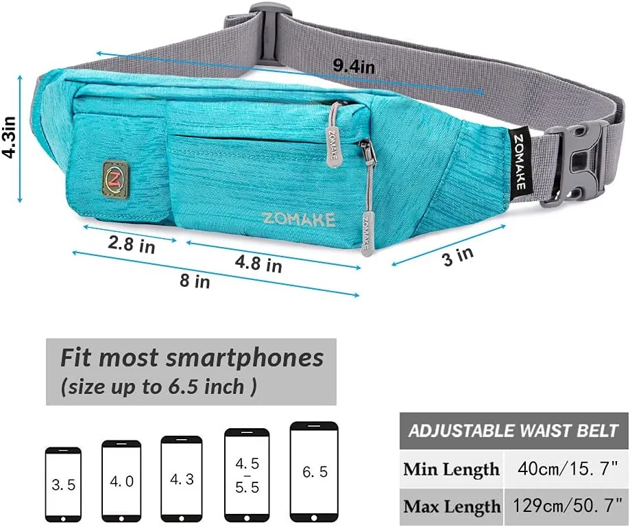ZOMAKE Small Crossbody Fanny Pack for Women Men, Runner Belt Bag with Adjustable Strap, Water Resistant Waist Bag for Running