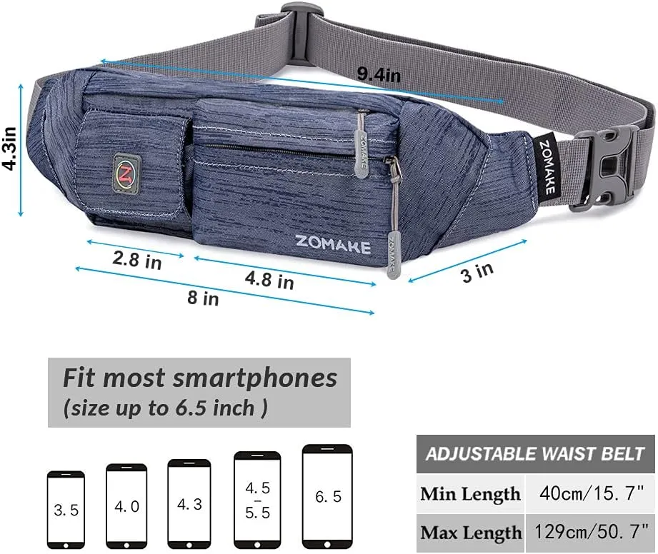 ZOMAKE Small Crossbody Fanny Pack for Women Men, Runner Belt Bag with Adjustable Strap, Water Resistant Waist Bag for Running