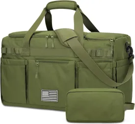 ZOMFELT Gym Bag for Men Women, Tactical Travel Duffel bag with Removable Dividers & Shoe Compartment, Weekender Carry on Bag with Toiletry Bag, Overnight Range Bag for Workout Soccer Yoga Gym, Green
